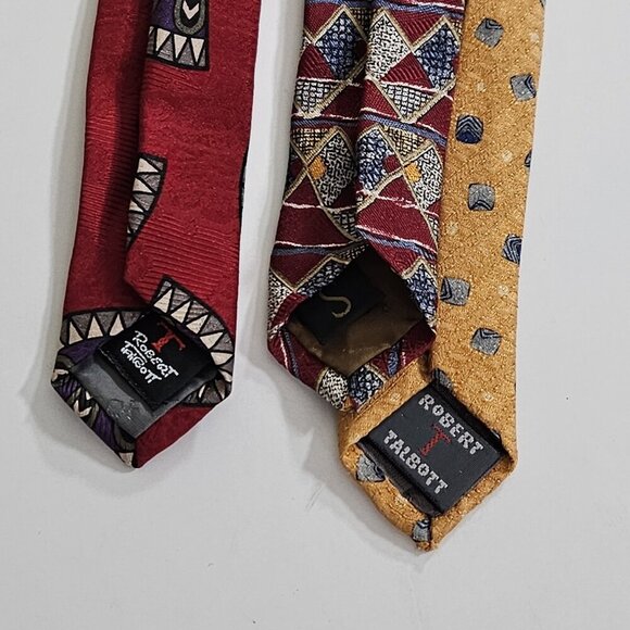 Robert Talbott Silk Tie Lot of 3 Multicolor Geo Hand Fan Designer USA Italy Boho - Picture 6 of 16